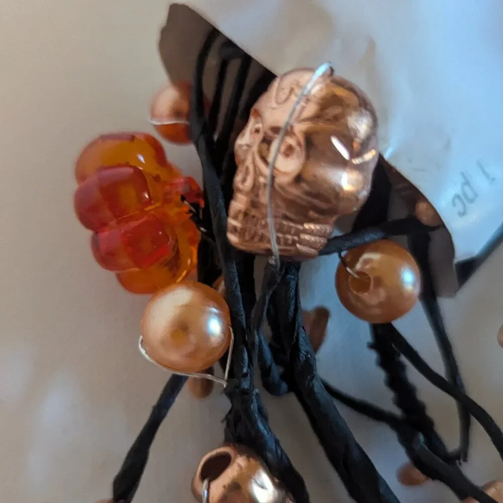 NWT Goth Skulls Pearls Orange Halloween Decoration Floral Garland Ashland Decor